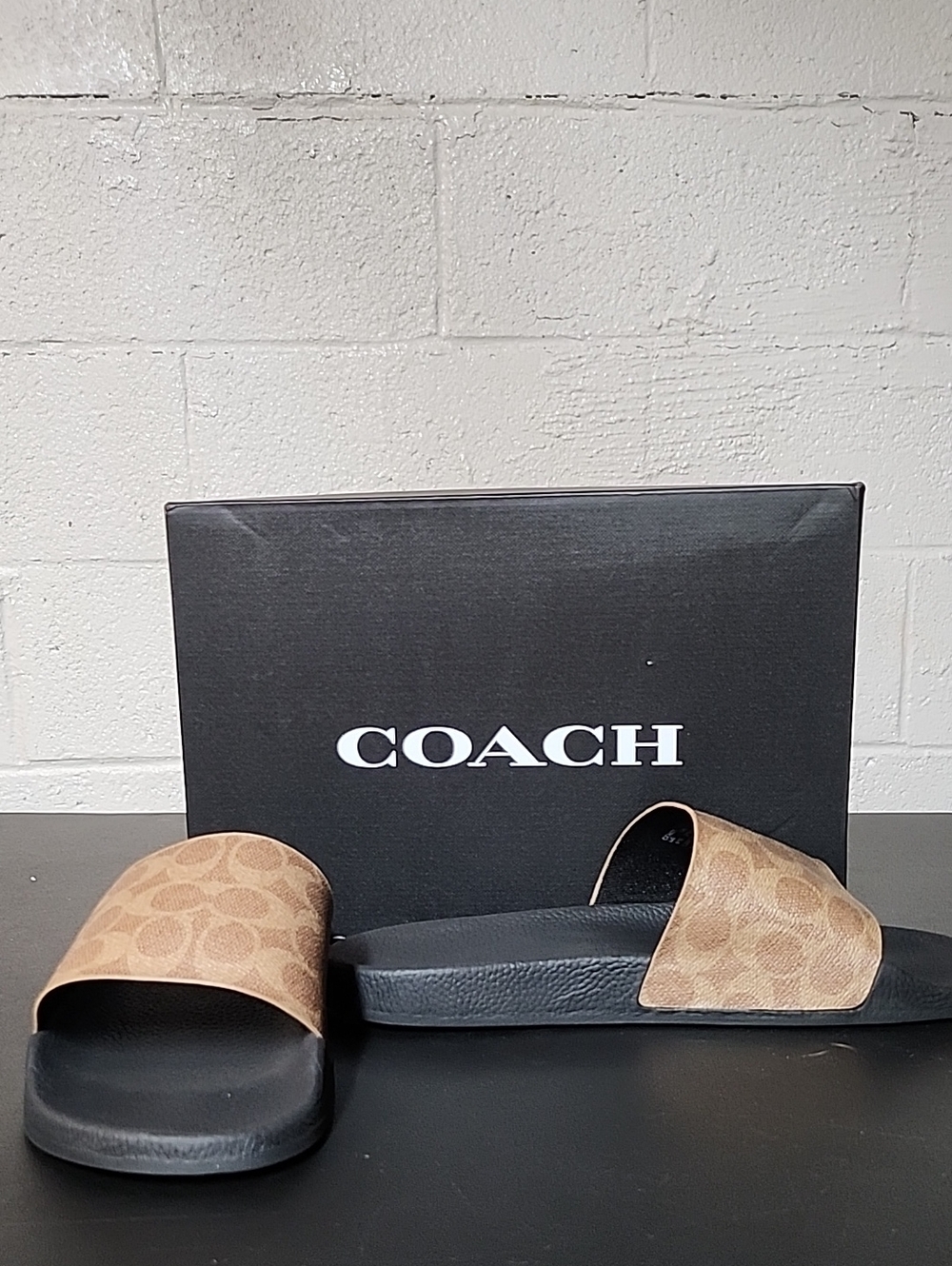 Coach Tan Brown Signature Slide Sandals